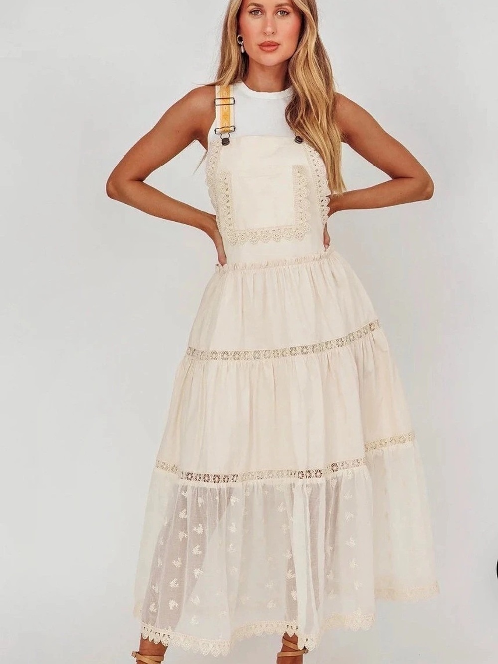 Listicle Cream Maxi Overall Dress NWOT